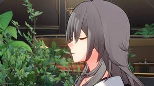The player character and trailblazer closes their eyes while aboard the Astral Express in Honkai Star Rail
